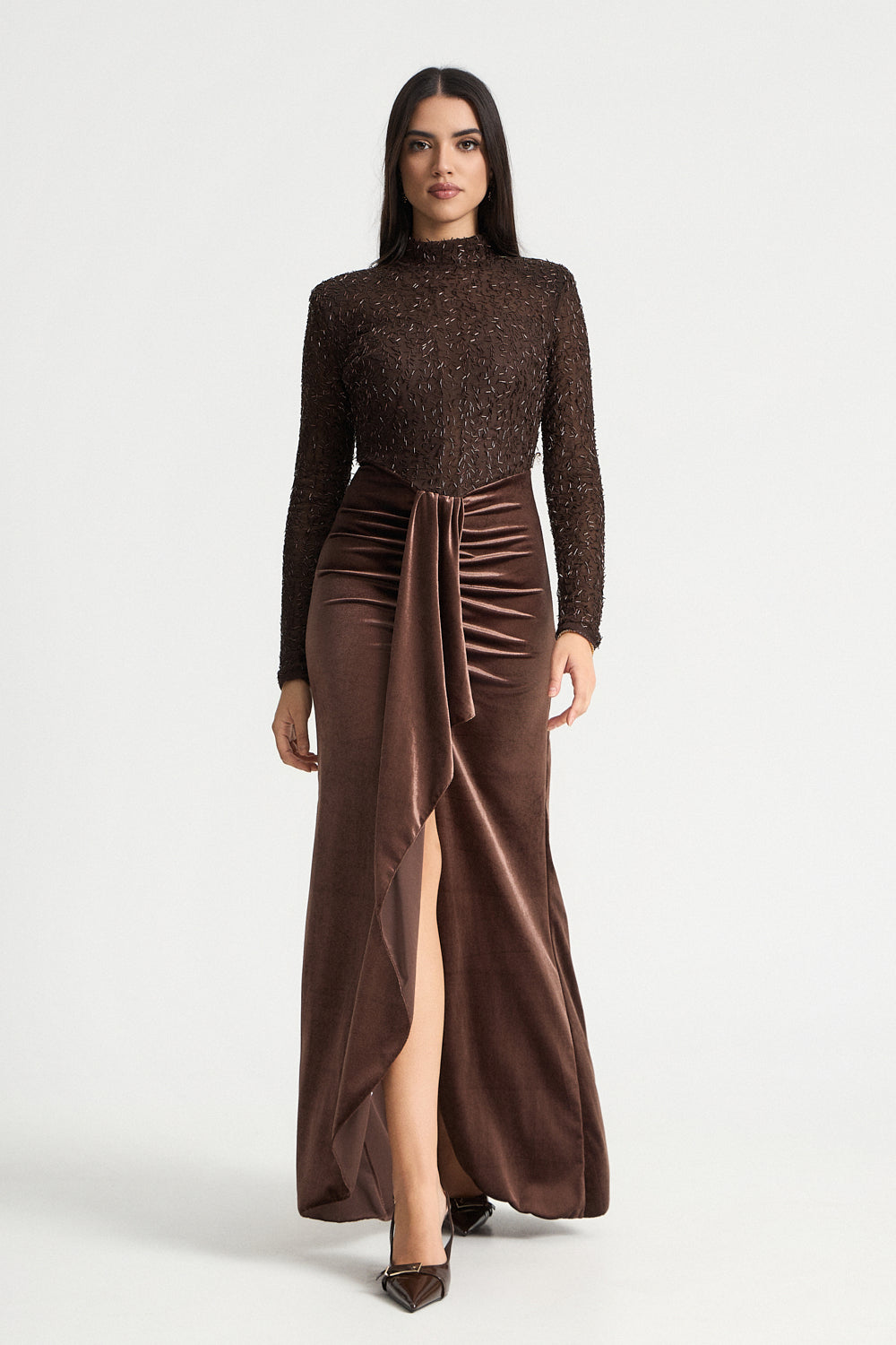 Μάξι φόρεμα velvet με λάμψη
