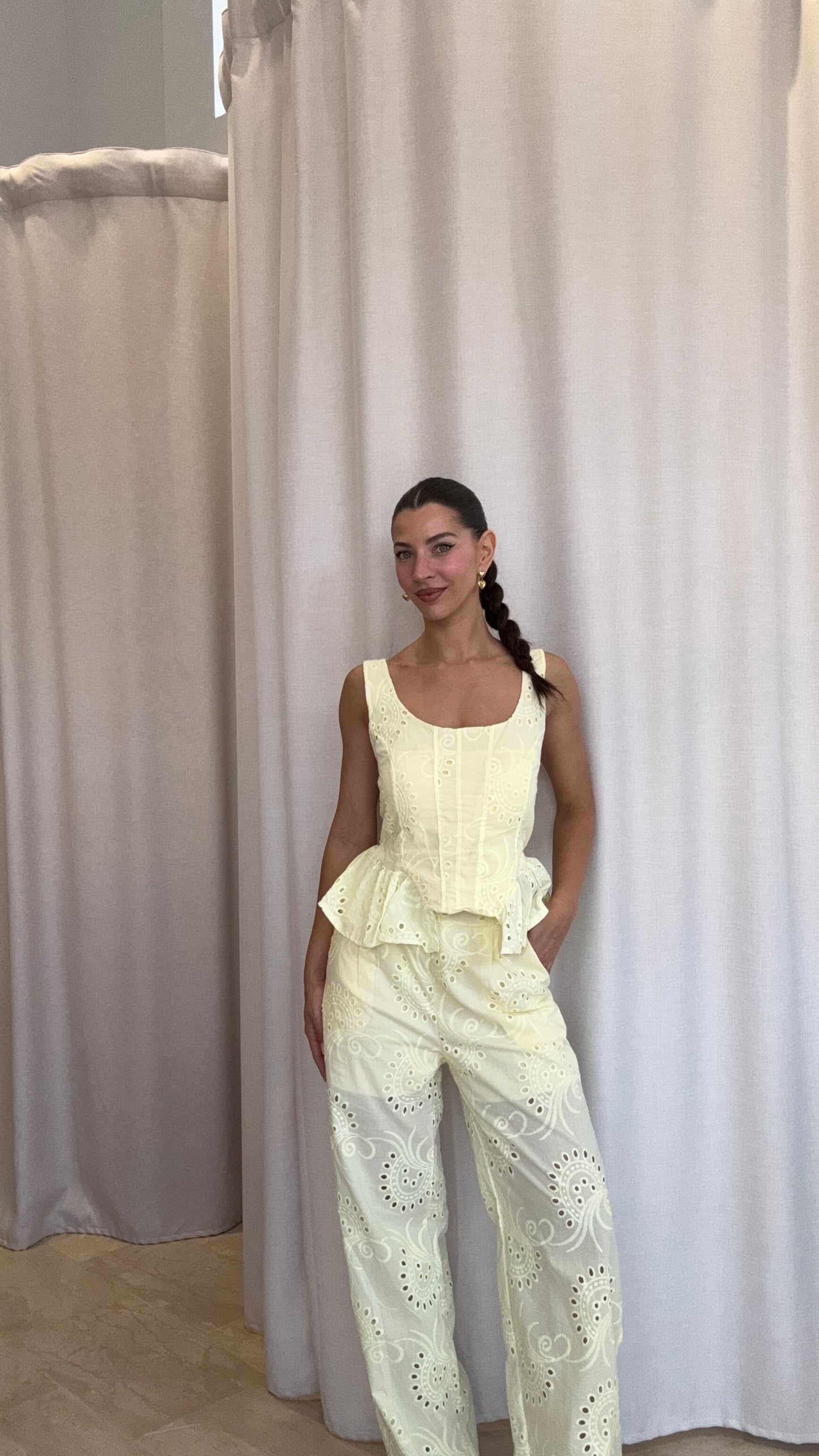 Σετ Broderie με Top και Παντελόνι