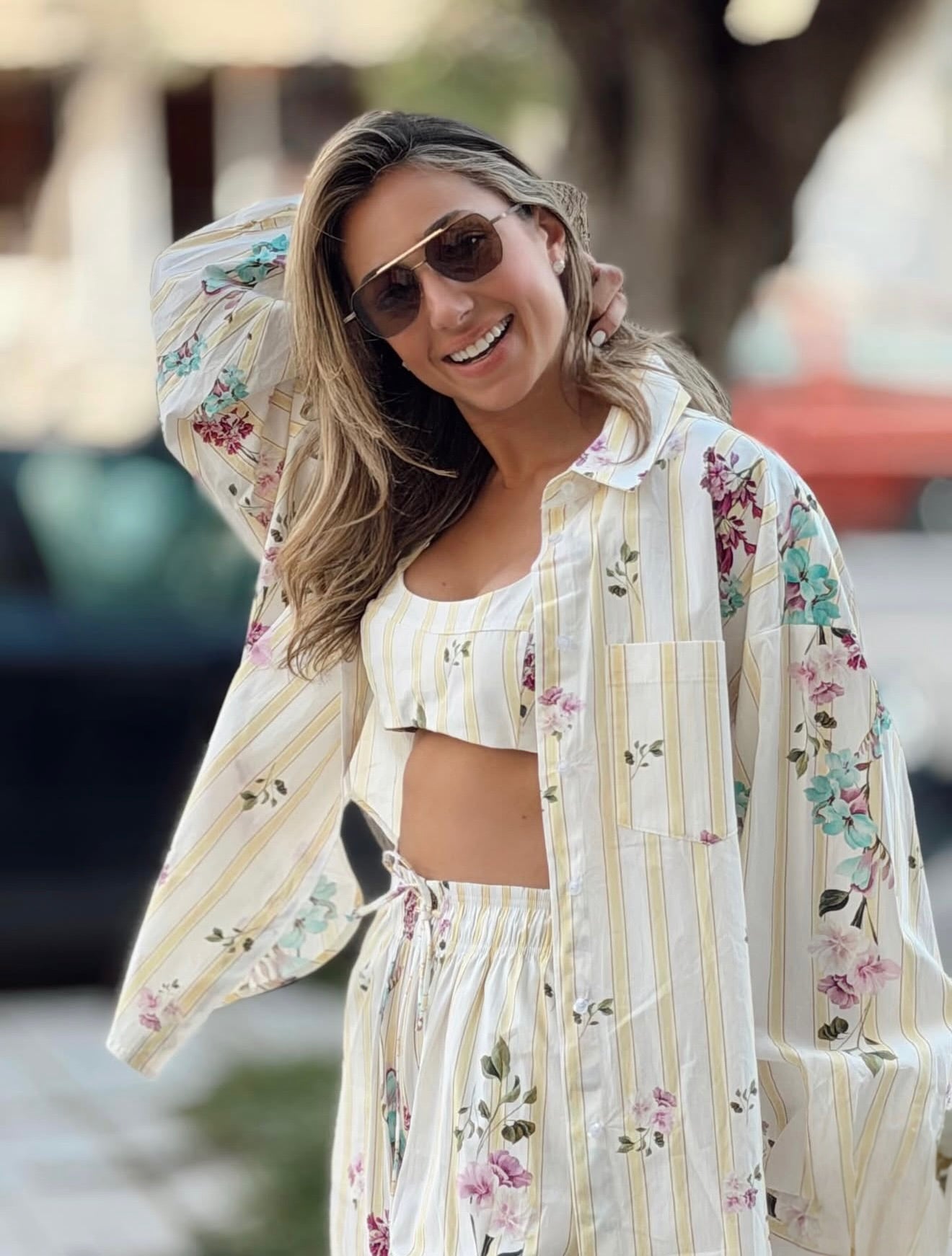 Lumina Floral Ριγέ Πουκάμισο με Τοπ