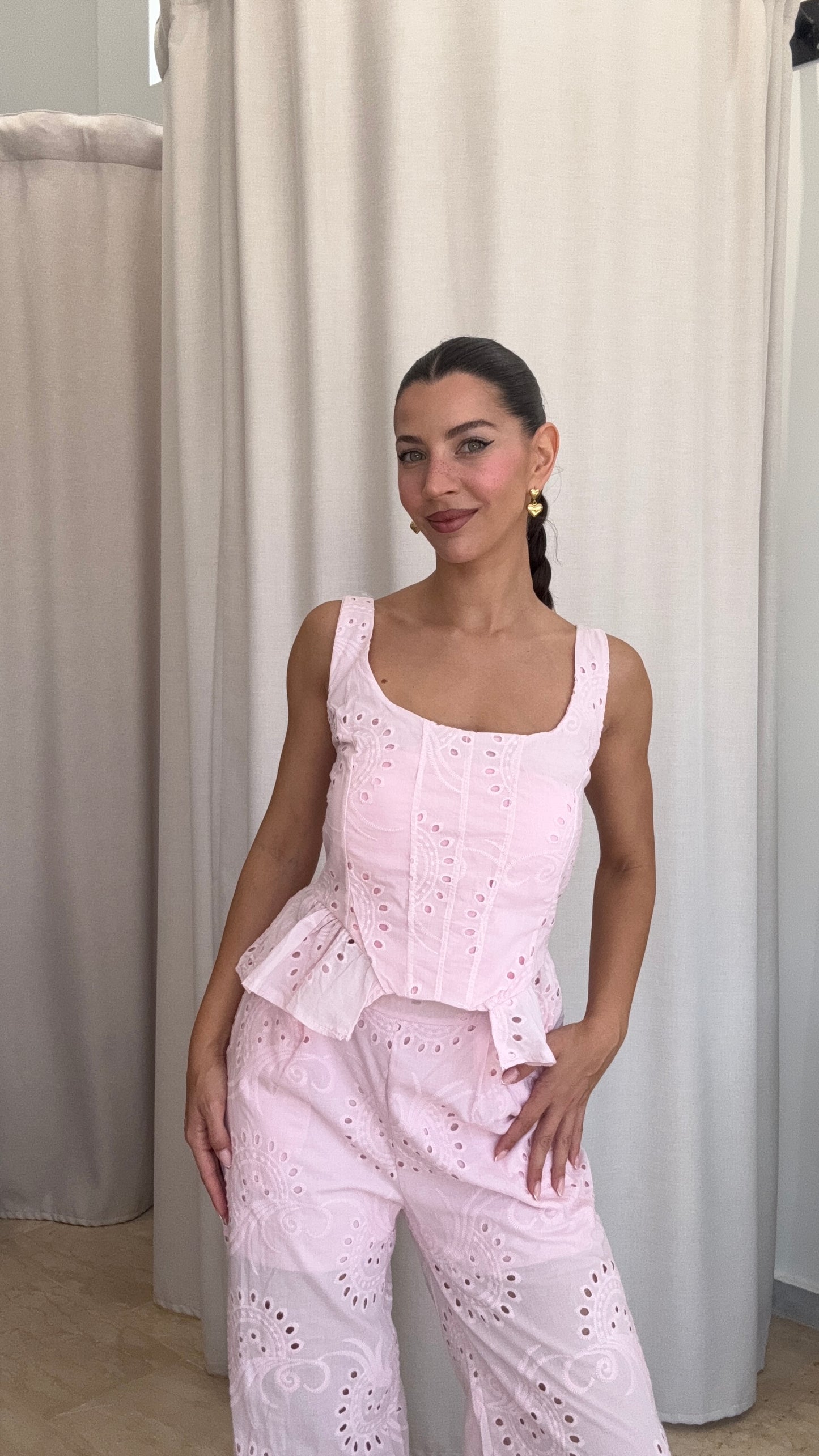 Σετ Broderie με Top και Παντελόνι