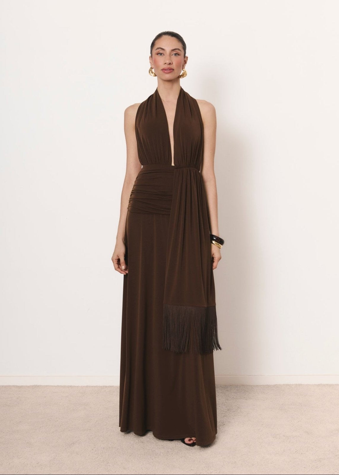 Maxi Halter Φόρεμα& Ζώνη με Κρόσσια