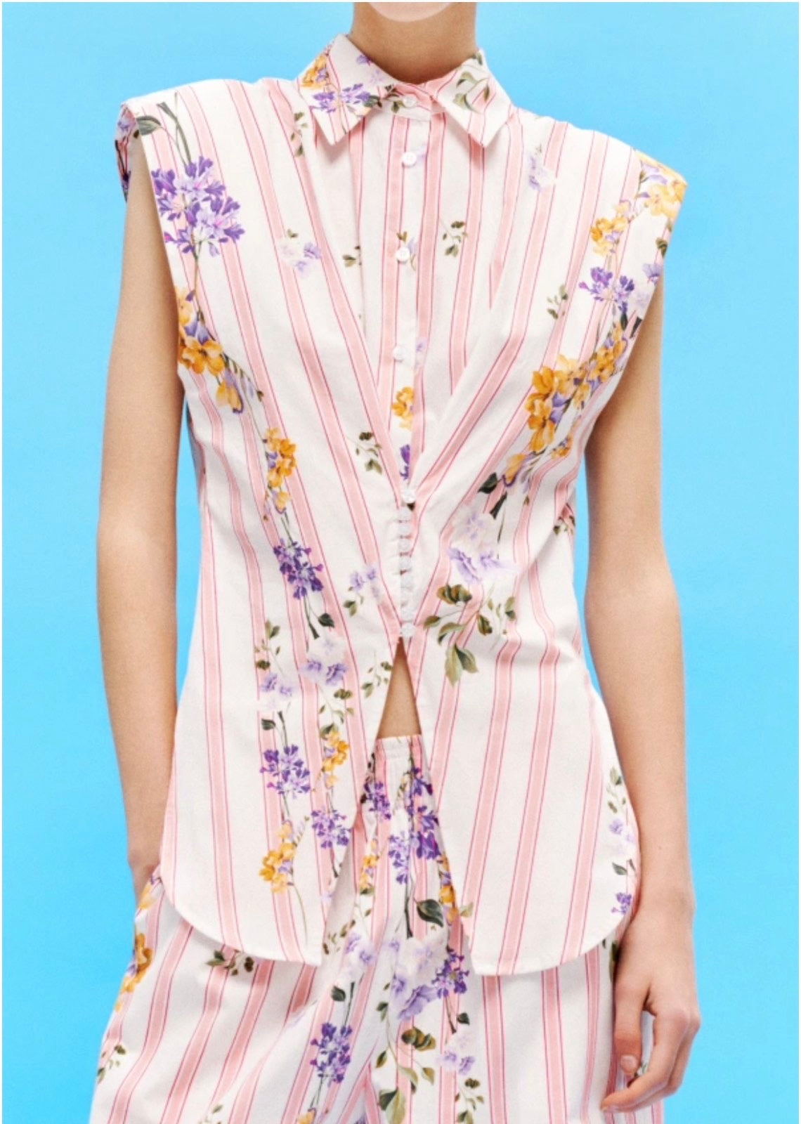 Lumina Floral Ριγέ Αμάνικο Πουκάμισο