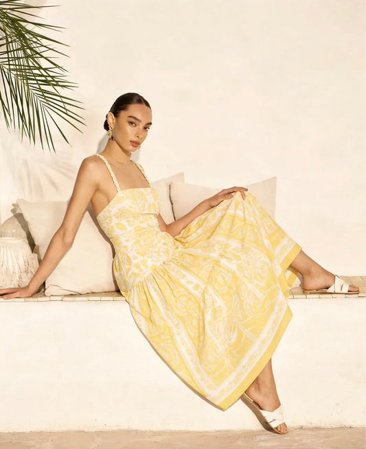 Luxury Maxi Φόρεμα με Signature Print & Λεπτές Τιράντες