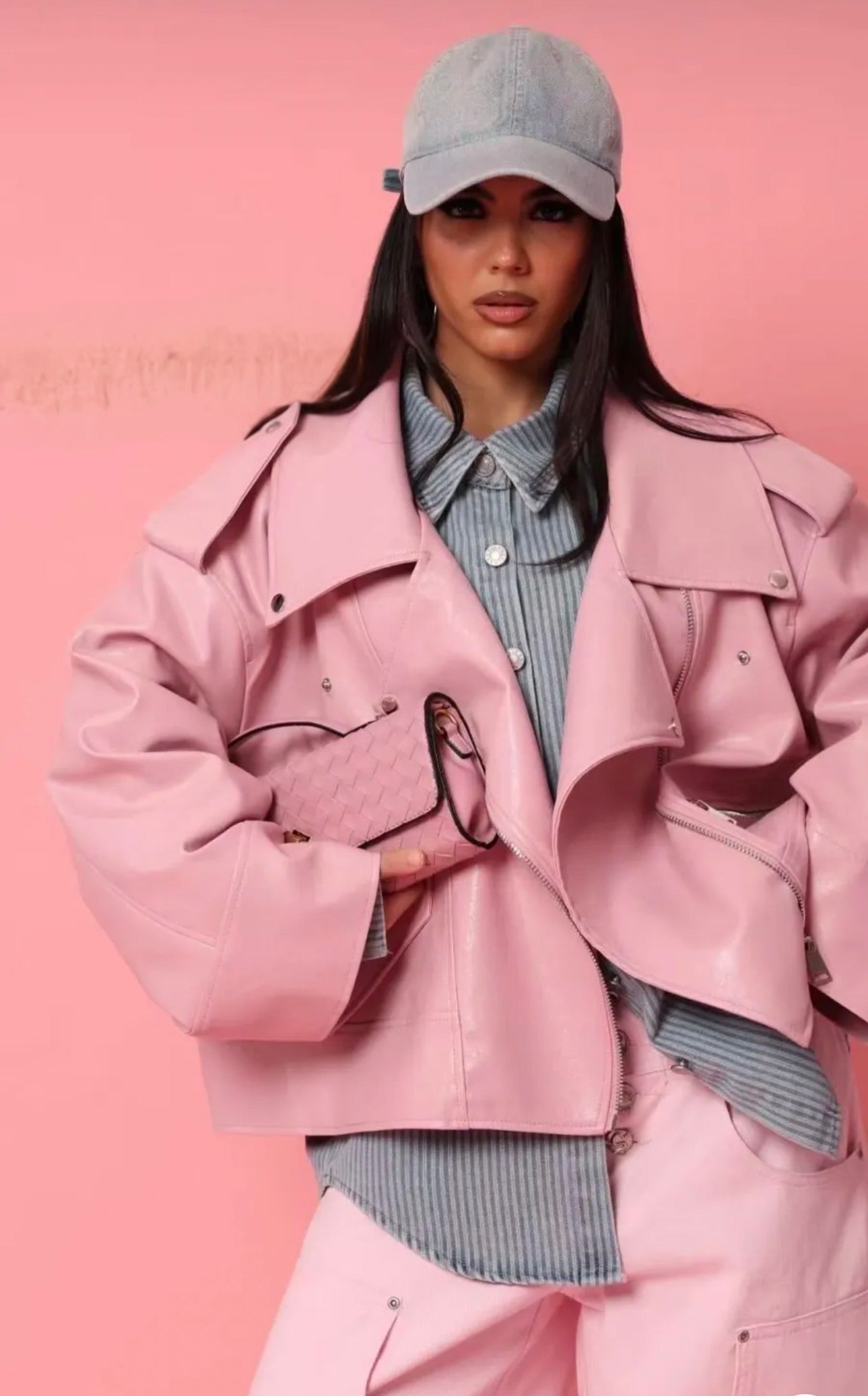 Biker oversized Δερματίνη τζάκετ