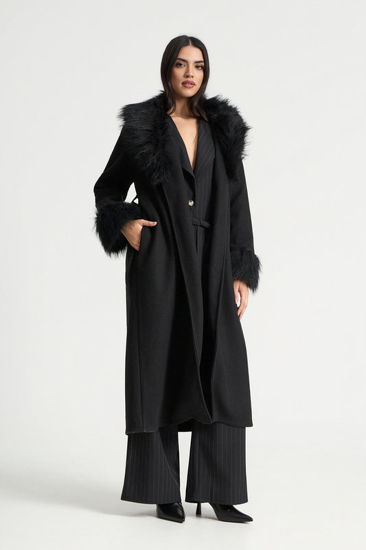 Παλτό με αποσπώμενη faux γούνα στο γιακά