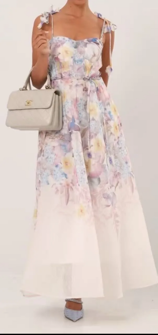 Maxi φόρεμα φλοράλ με ζώνη