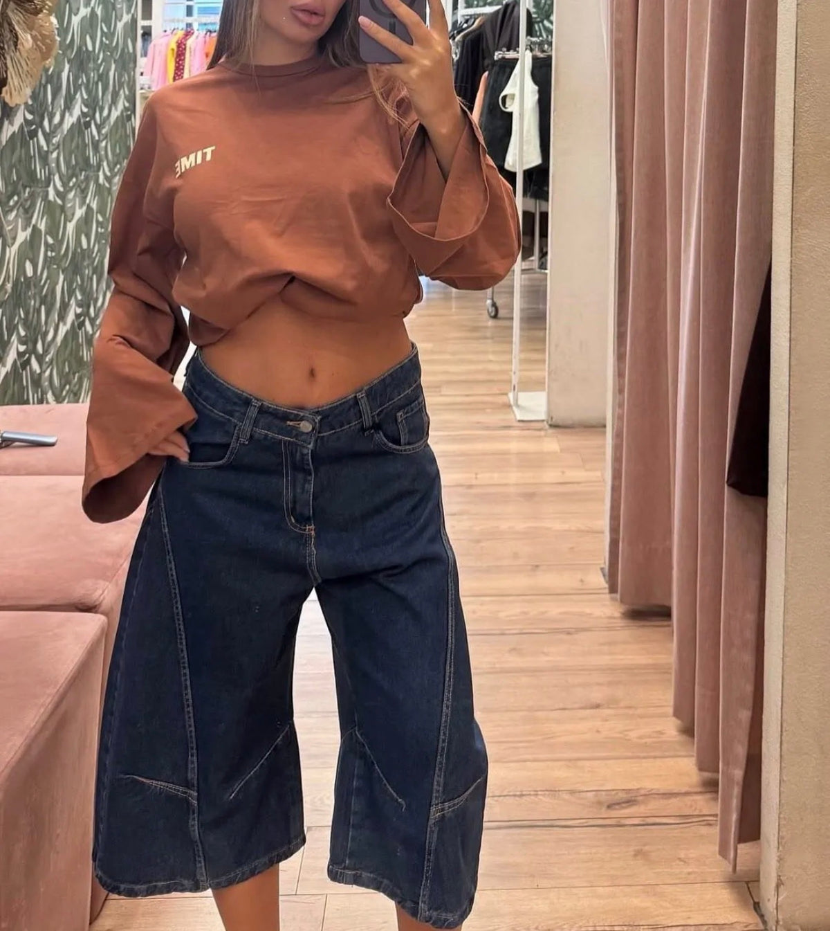 Wide Leg Ζιπ Κιλότ Τζιν