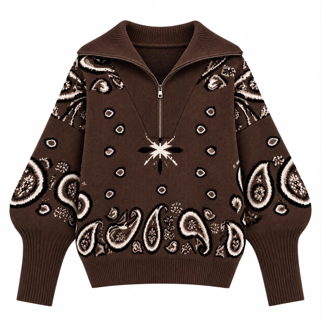 Πλεκτό πουλόβερ paisley καφέ