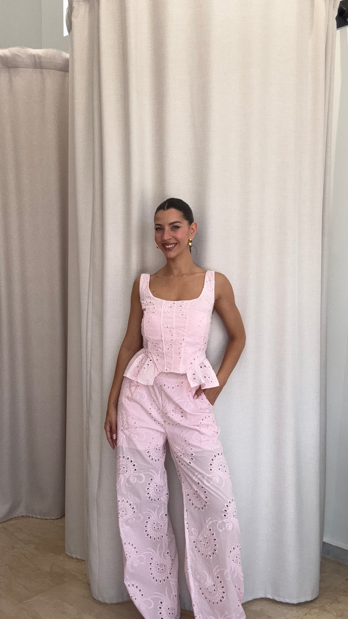 Σετ Broderie με Top και Παντελόνι