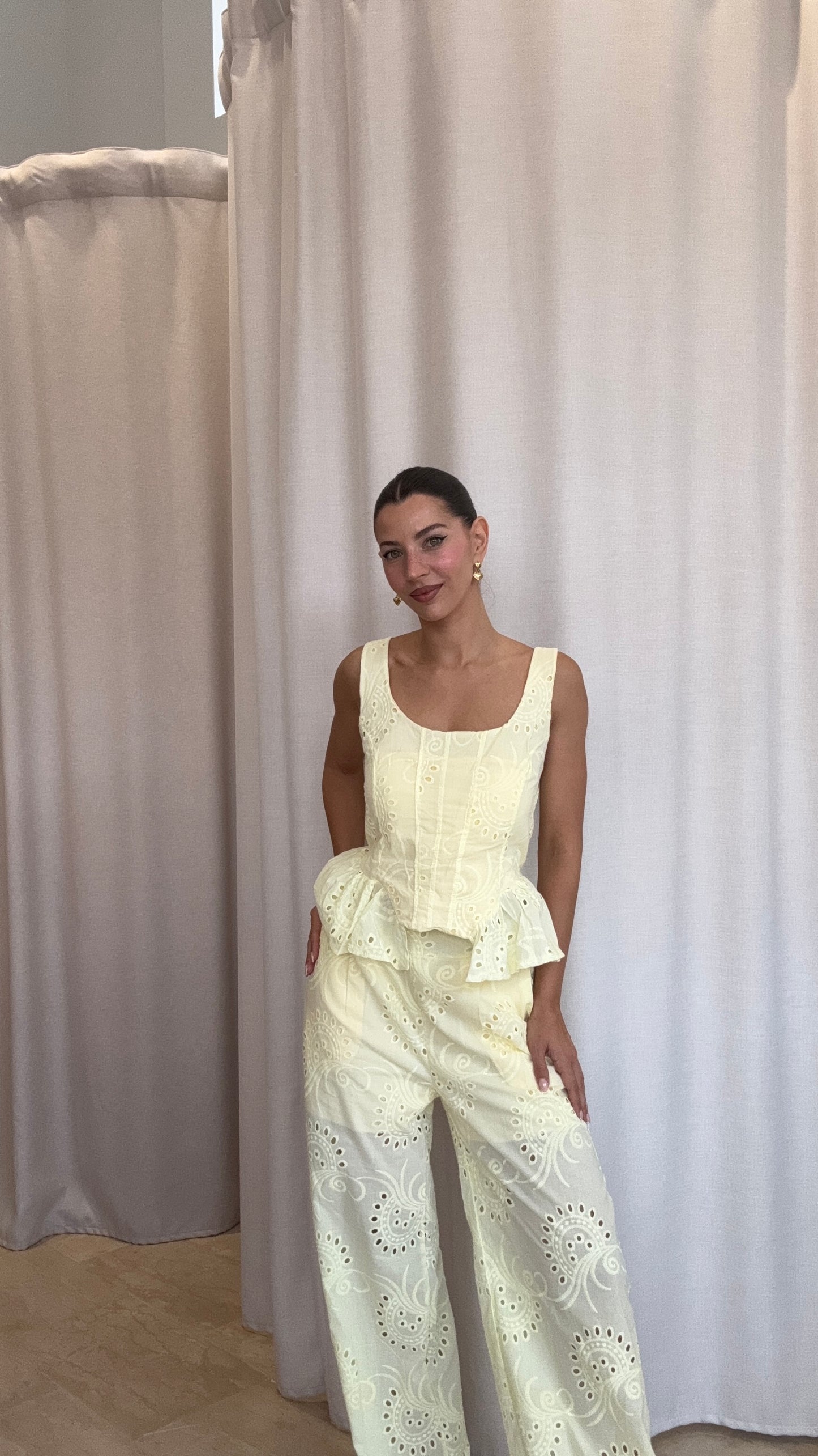 Σετ Broderie με Top και Παντελόνι