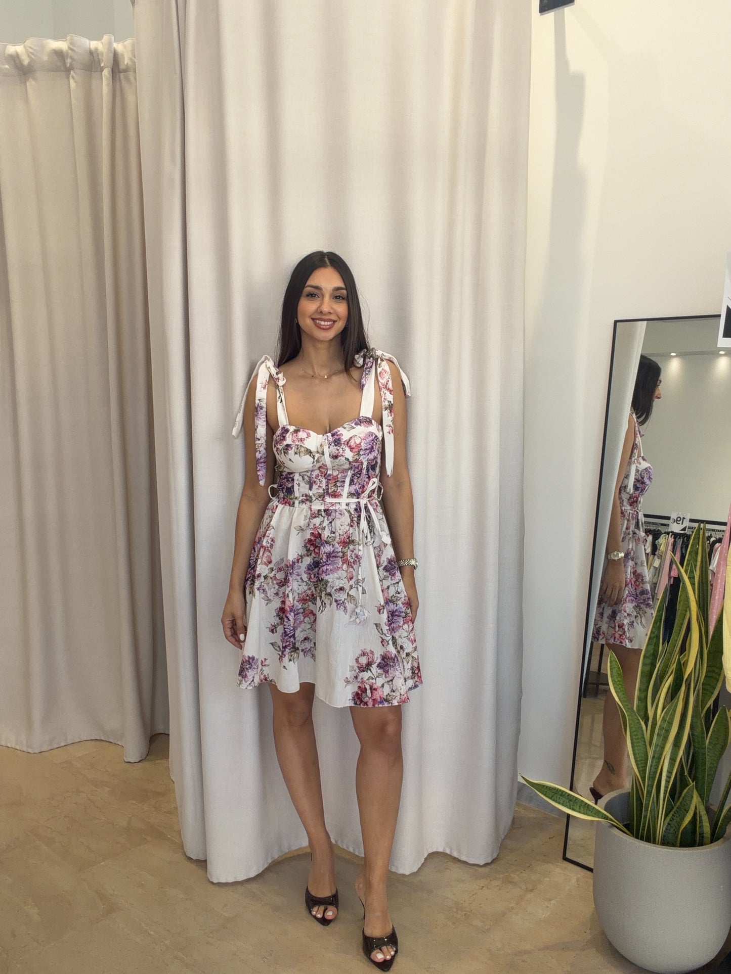 Floral Mini Φόρεμα με Corset Μπούστο