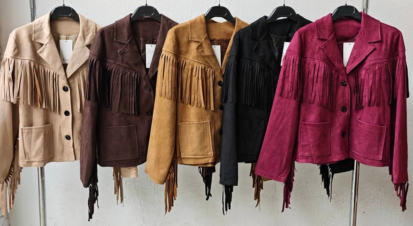 Τζάκετ με κρόσσια και κουμπί