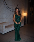 Maxi φόρεμα one shoulder με παγιέτες πράσινο