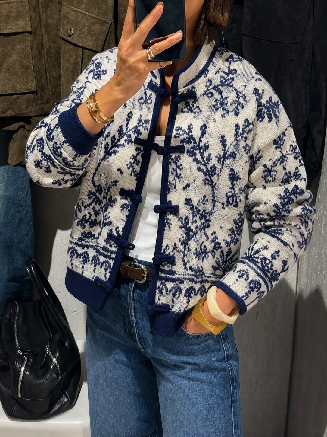 Πλεκτή Ζακέτα με Floral Σχέδιο
