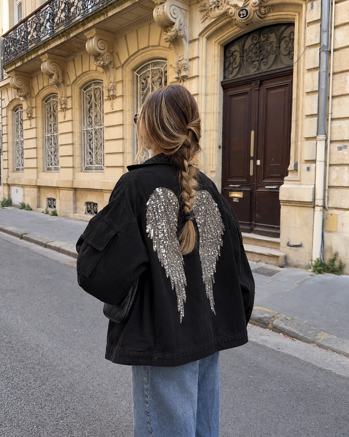 Oversized jacket με patches και φτερά