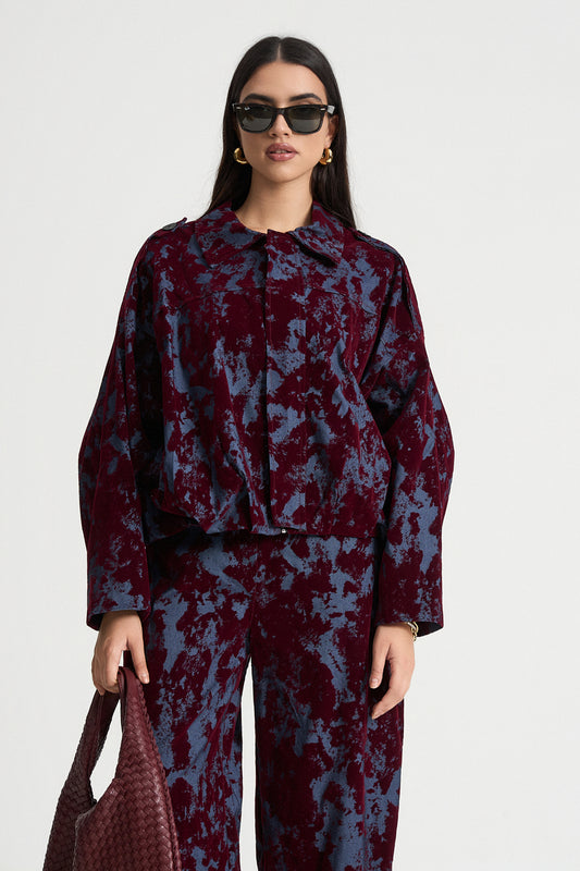 Τζάκετ velvet δίχρωμο