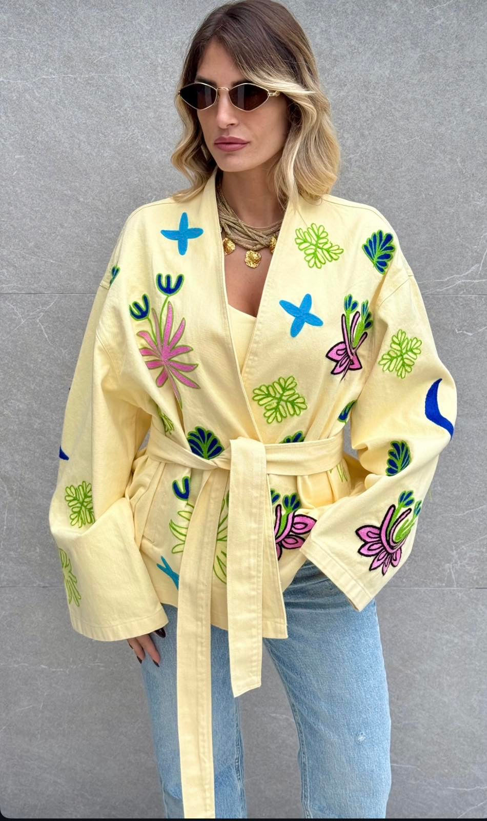 Τζάκετ με ζώνη και σχέδια moonchild