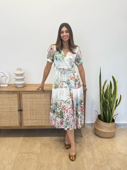 Μίντι floral κοντομάνικο φόρεμα