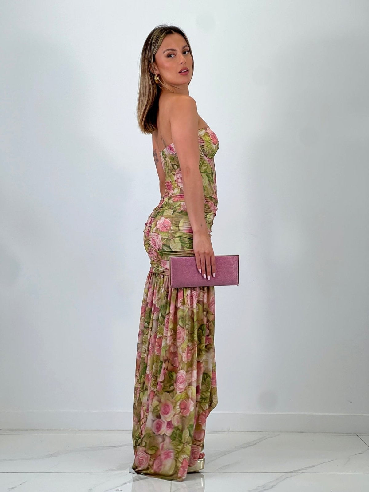 Floral maxi φόρεμα κορσέ