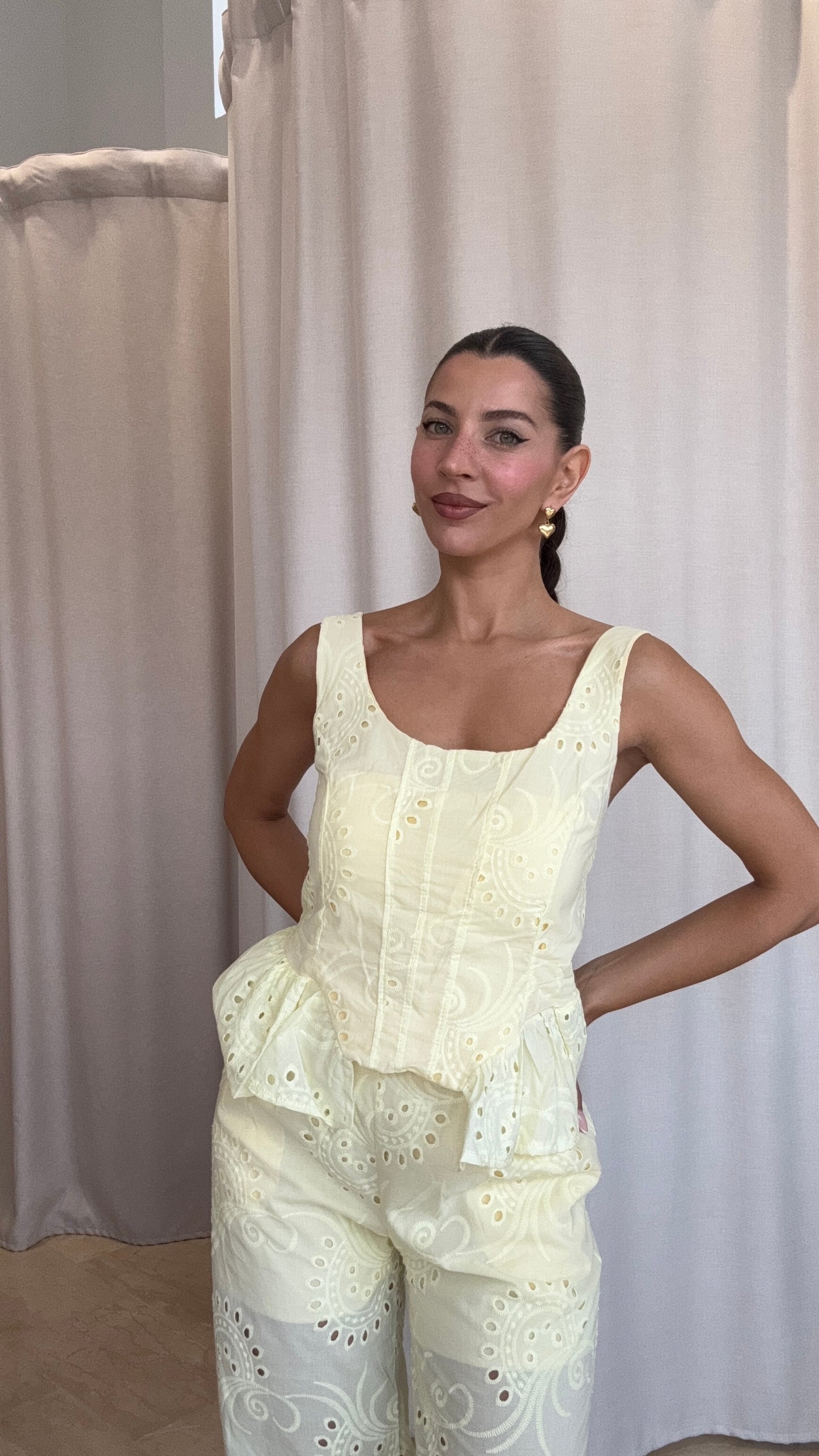 Σετ Broderie με Top και Παντελόνι