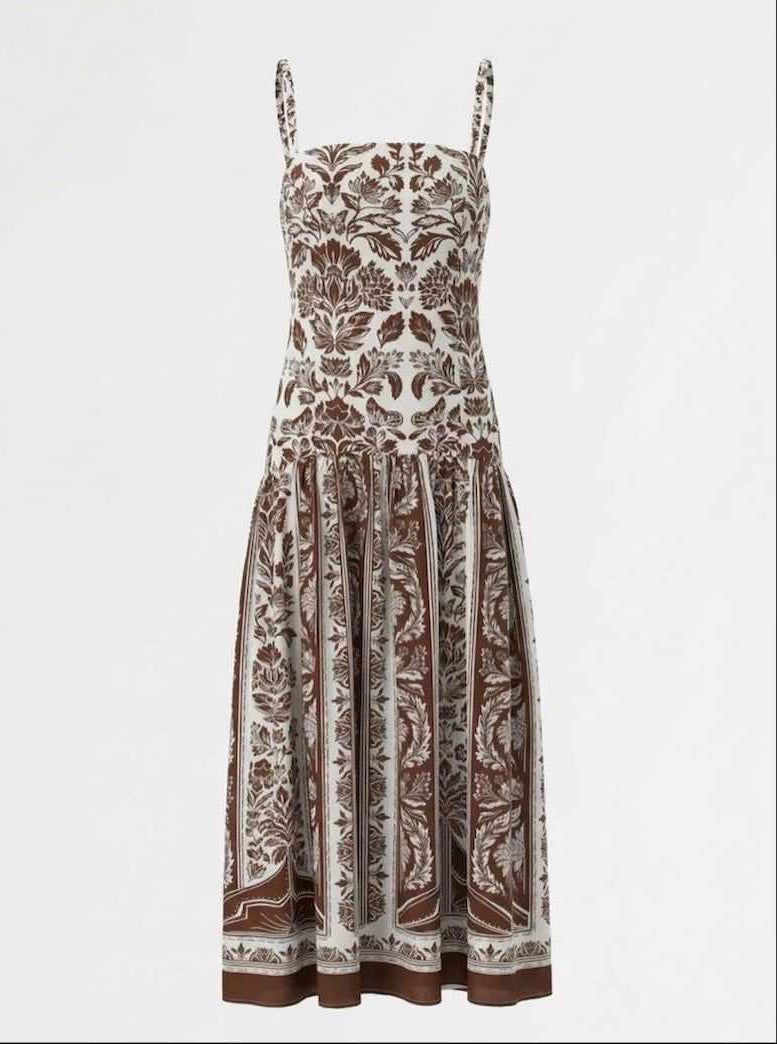Luxury Maxi Φόρεμα με Signature Print & Λεπτές Τιράντες