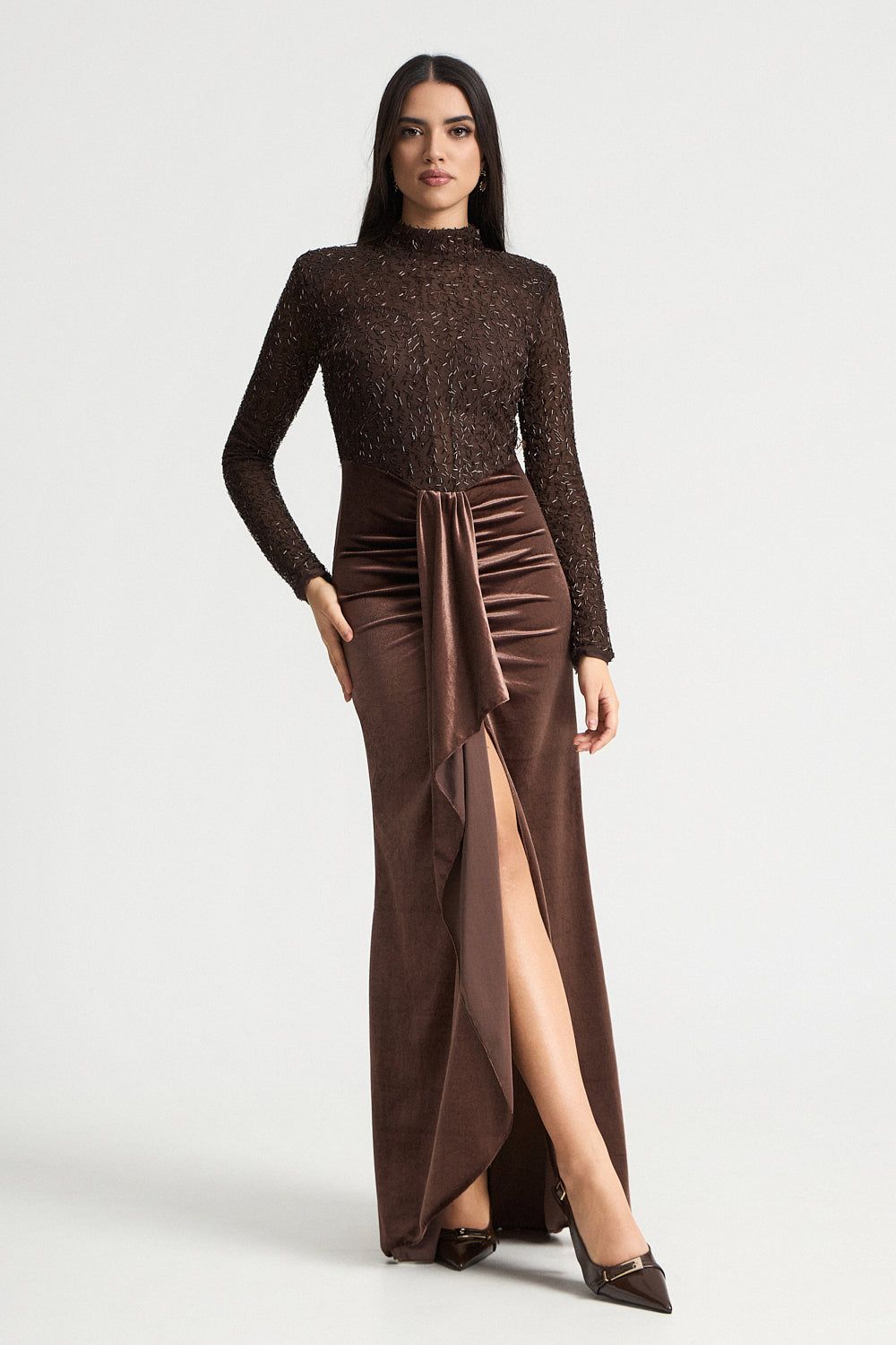 Μάξι φόρεμα velvet με λάμψη