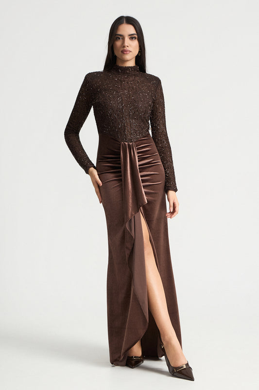 Μάξι φόρεμα velvet με λάμψη