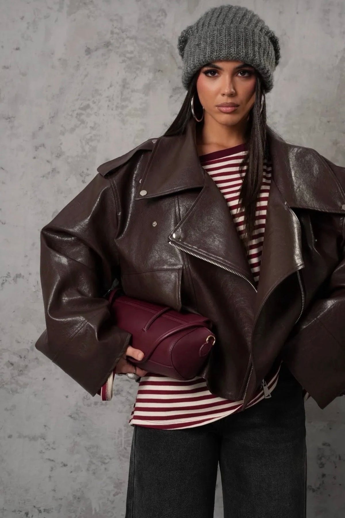 Biker oversized Δερματίνη τζάκετ