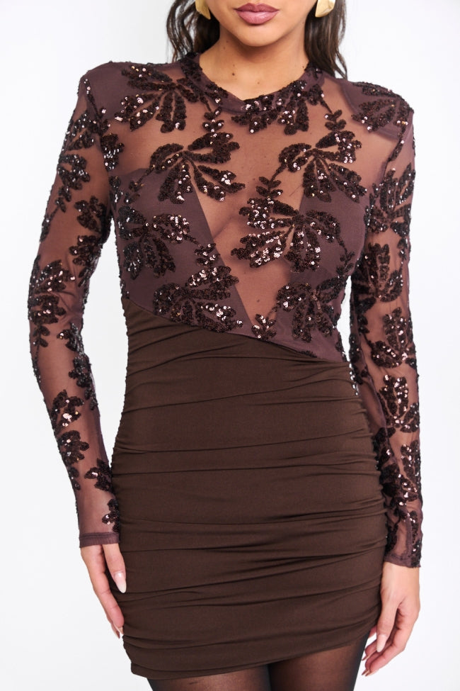 Mini φόρεμα με διαφάνεια και παγιέτα