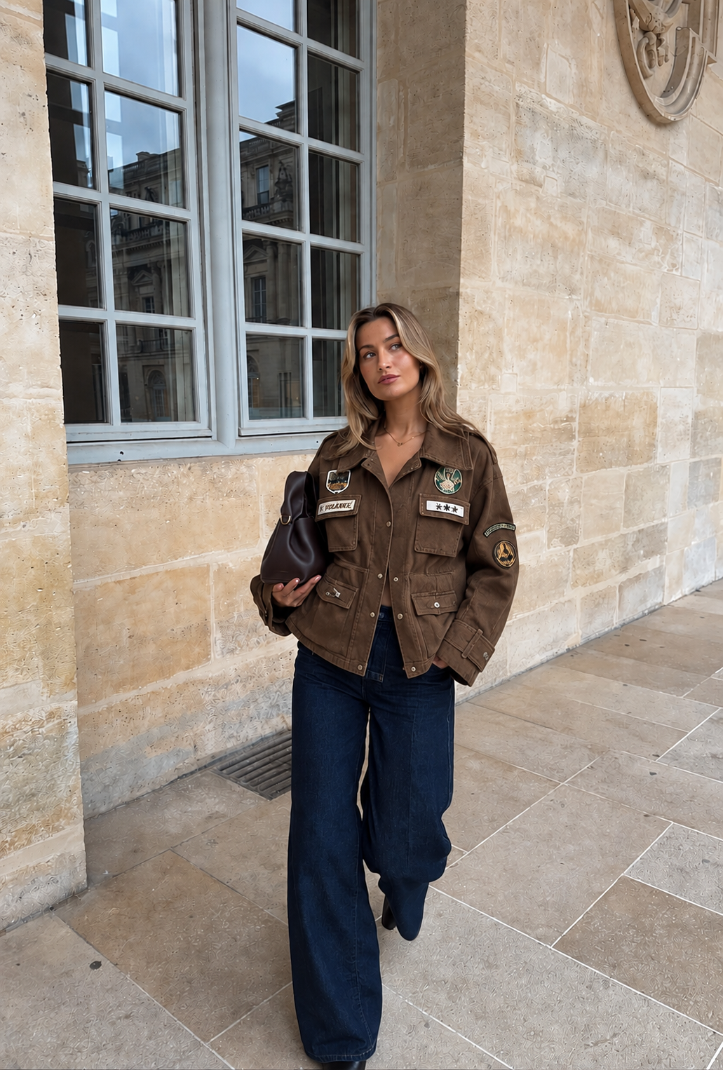 Oversized jacket με patches και φτερά