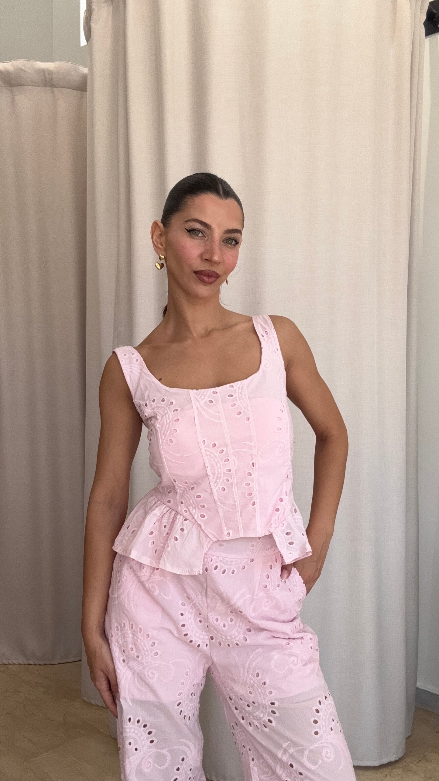Σετ Broderie με Top και Παντελόνι