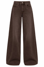 Wide leg τζιν washed καφέ