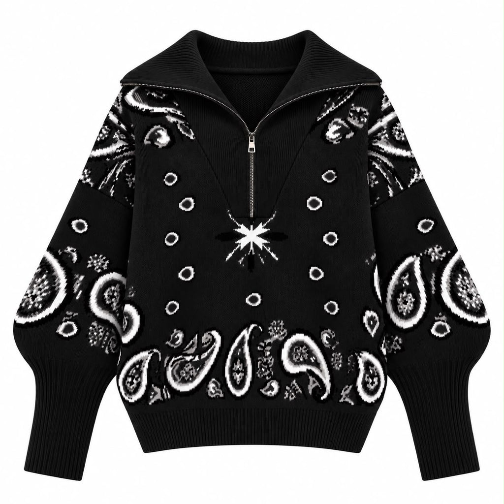 Πλεκτό πουλόβερ paisley μαύρο