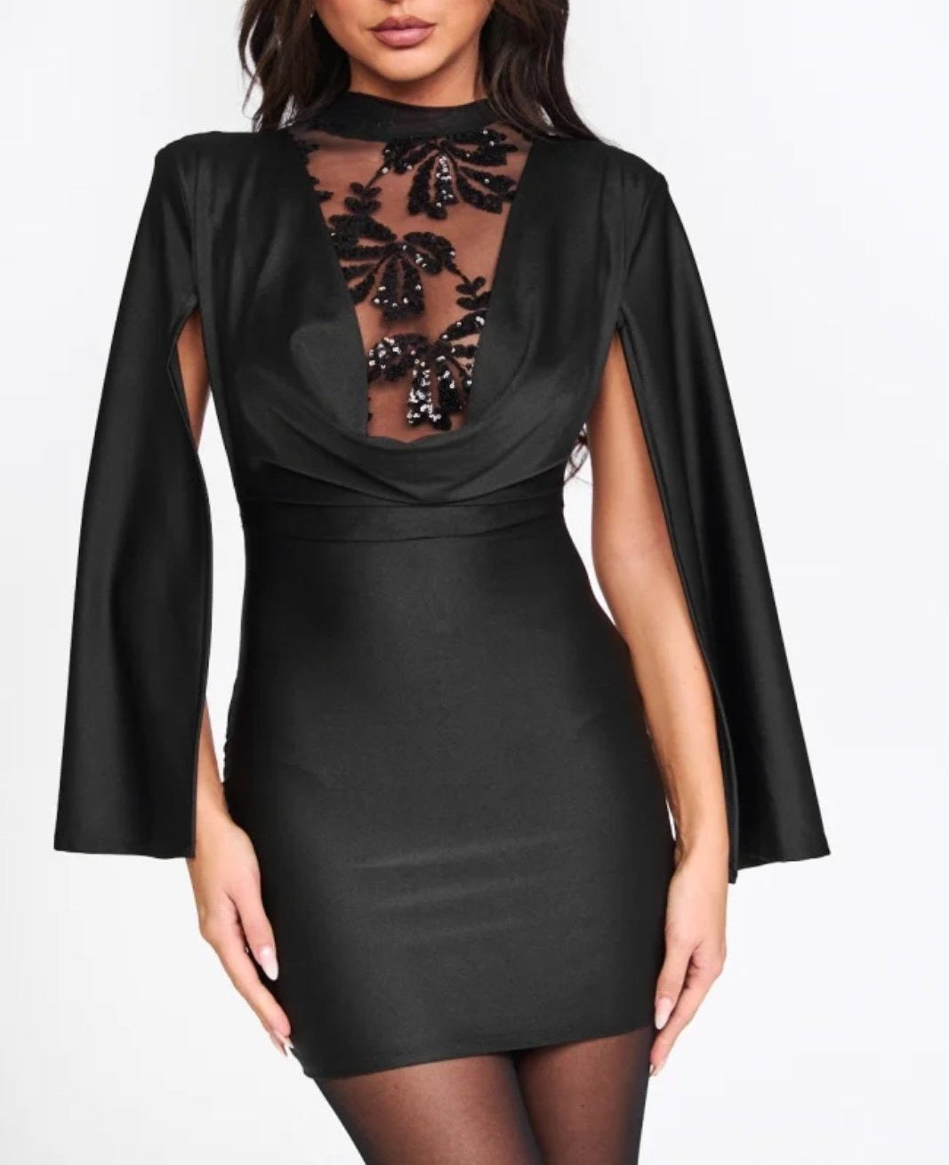 Mini Φόρεμα με διαφάνεια και παγιέτα