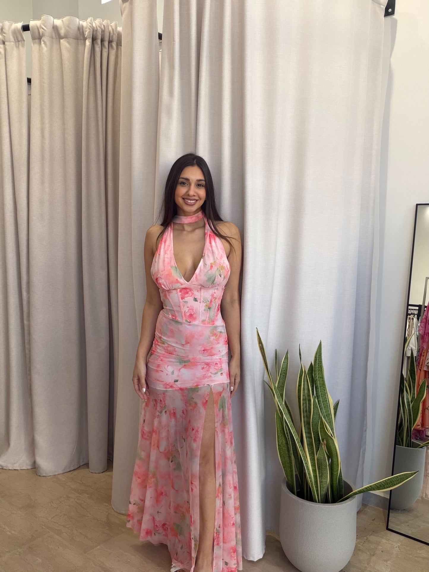 Maxi Φόρεμα Floral με Halter Λαιμό
