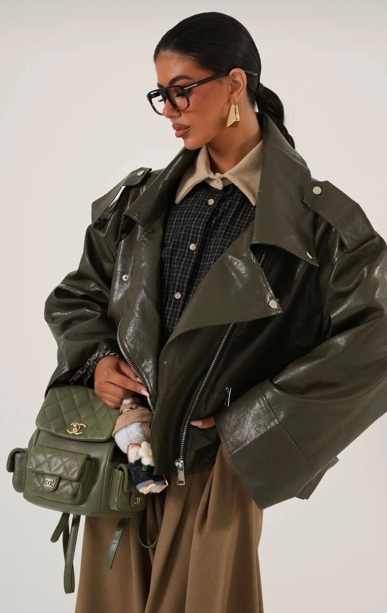 Biker oversized Δερματίνη τζάκετ