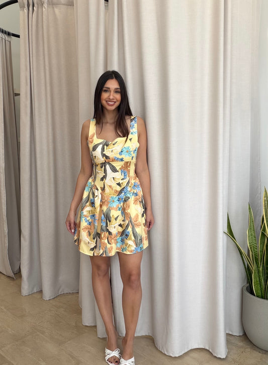 Mini floral φόρεμα με άνοιγμα στη φούστα