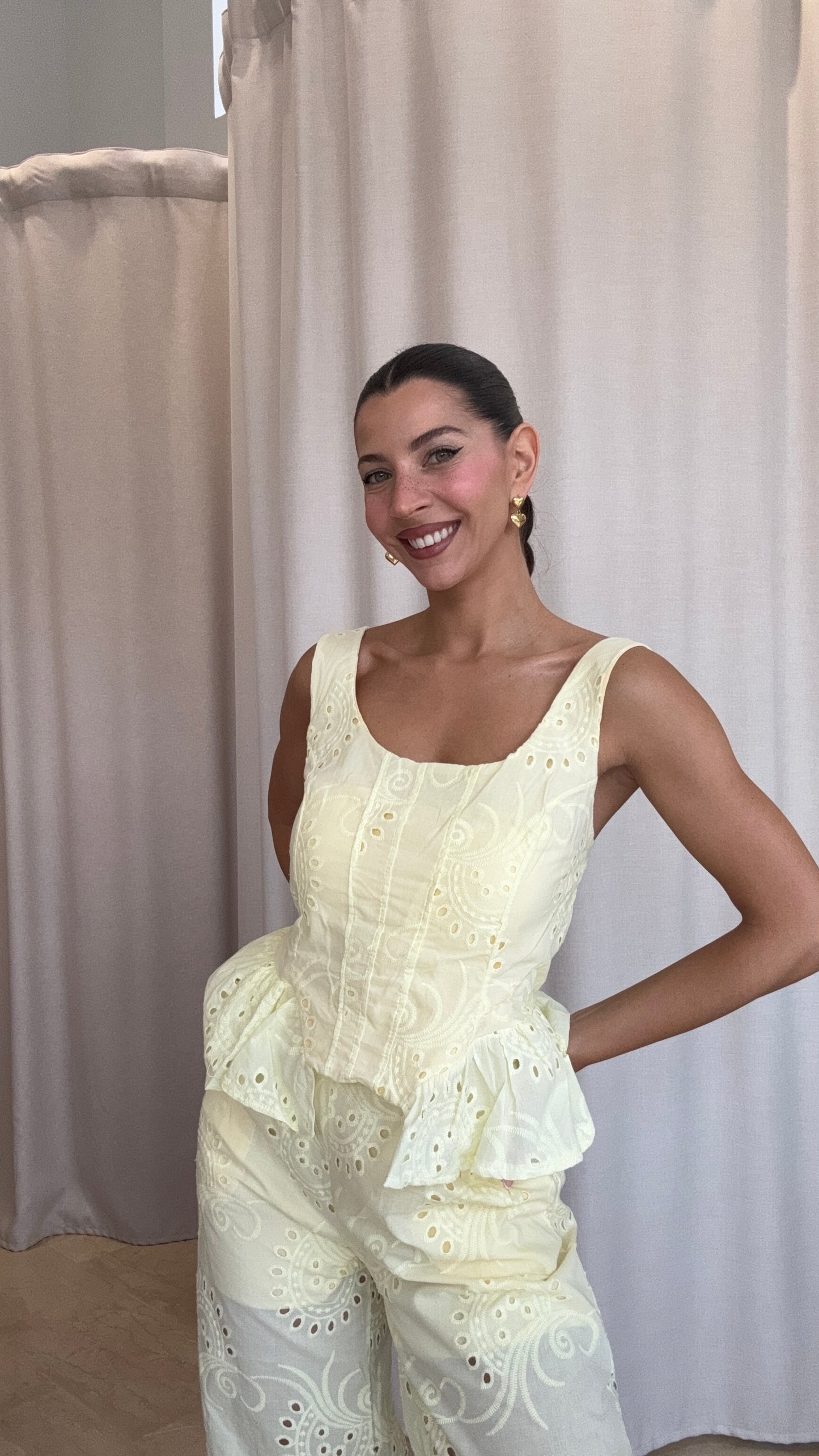 Σετ Broderie με Top και Παντελόνι