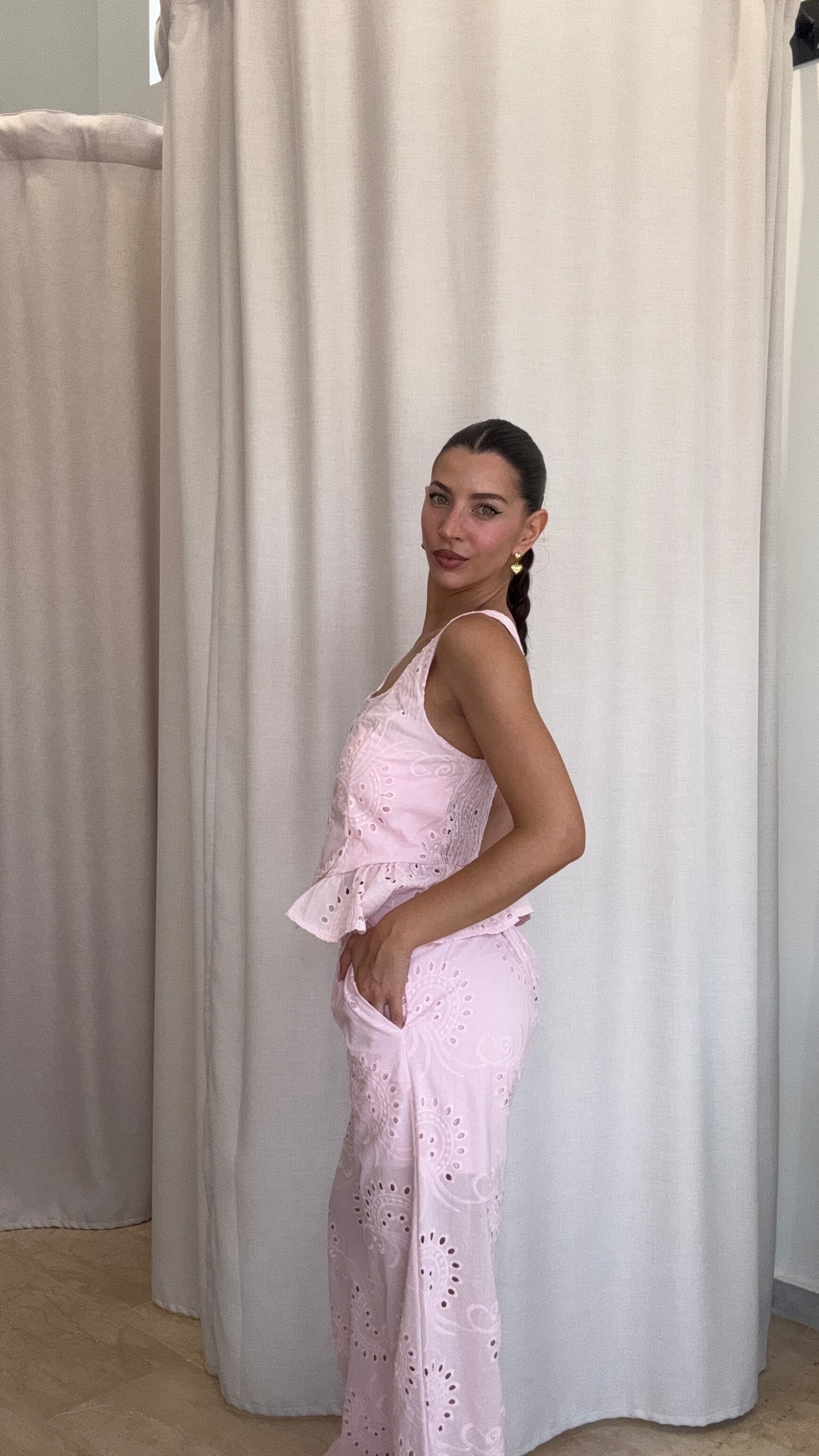 Σετ Broderie με Top και Παντελόνι