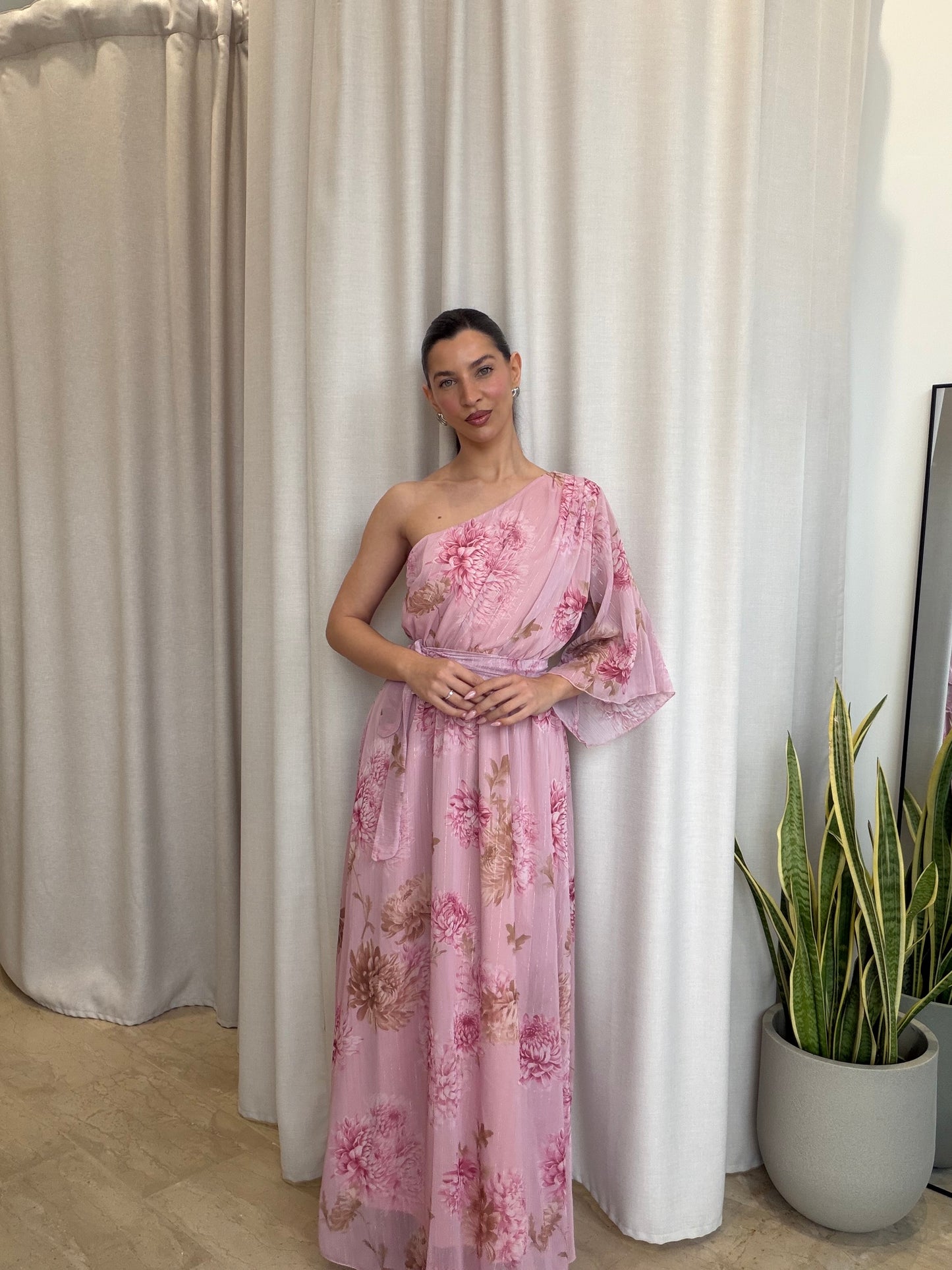 Maxi Φόρεμα Floral One Shoulder