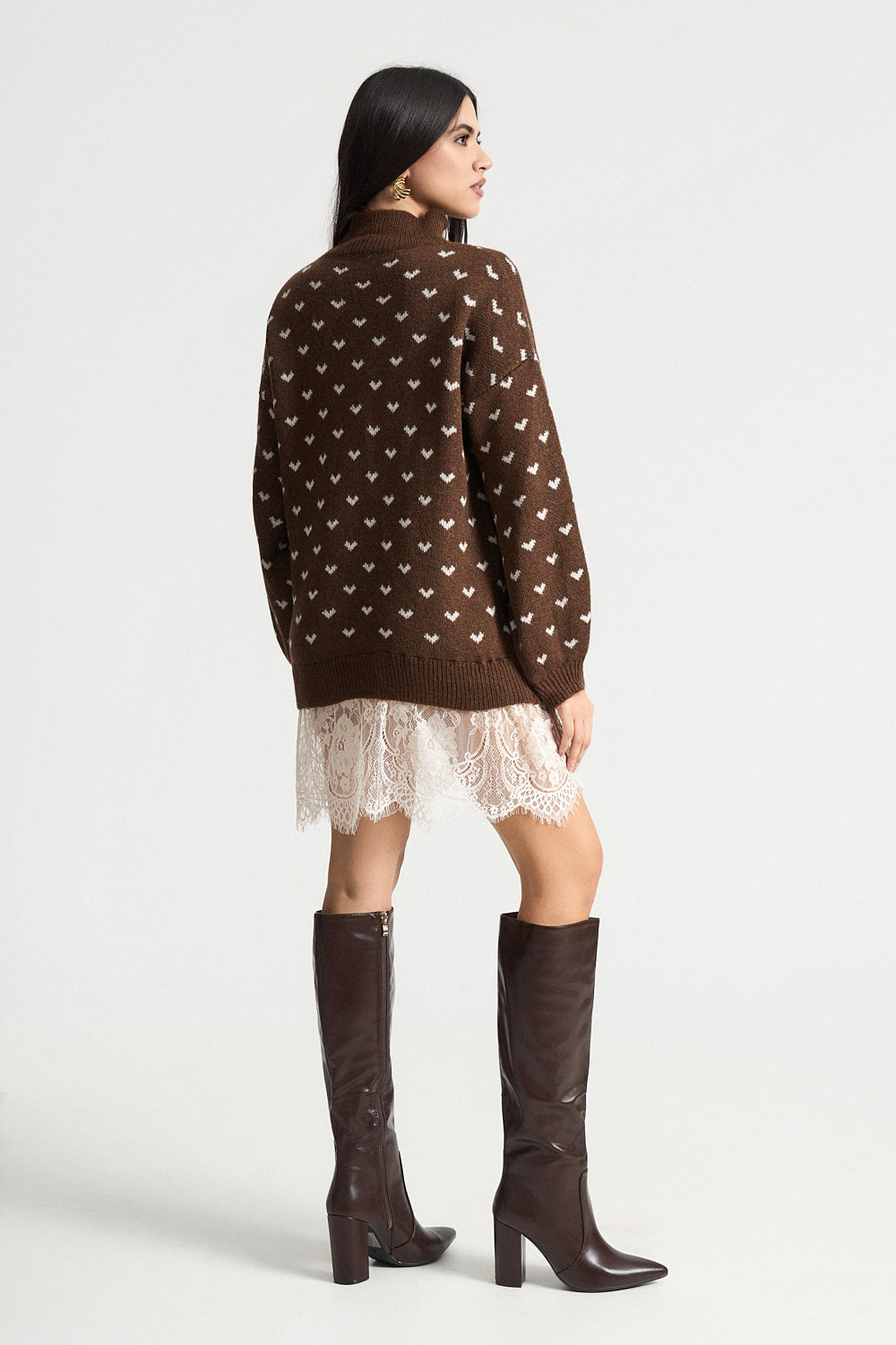 Πλεκτό φόρεμα - μπλούζα με δαντέλα