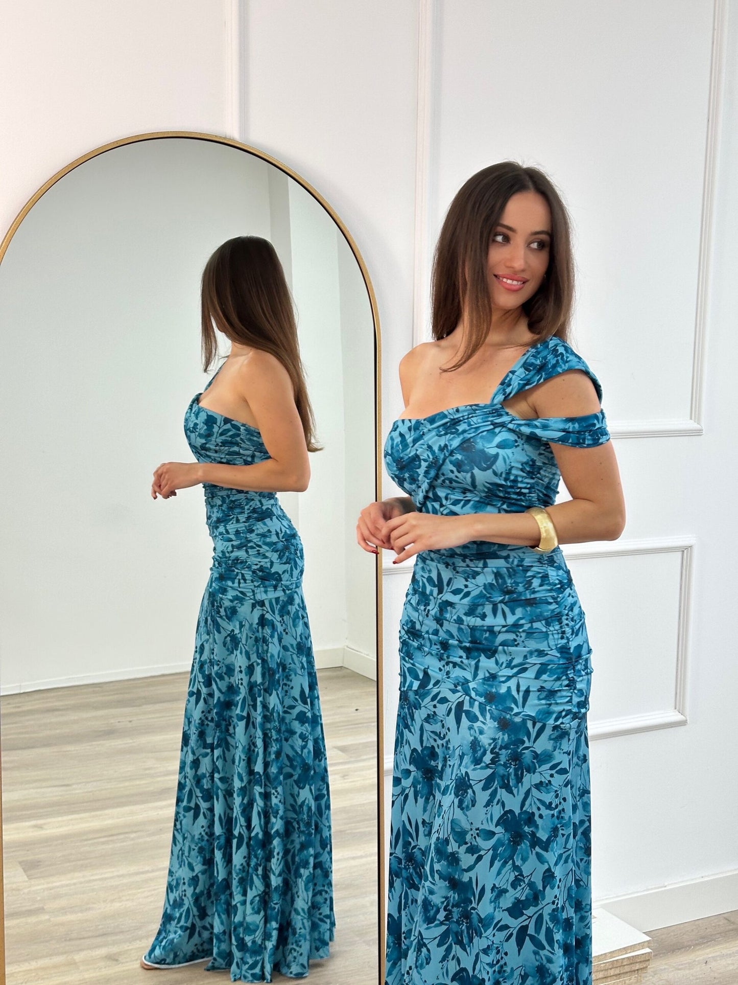 Patterned maxi φόρεμα με ένα ώμο