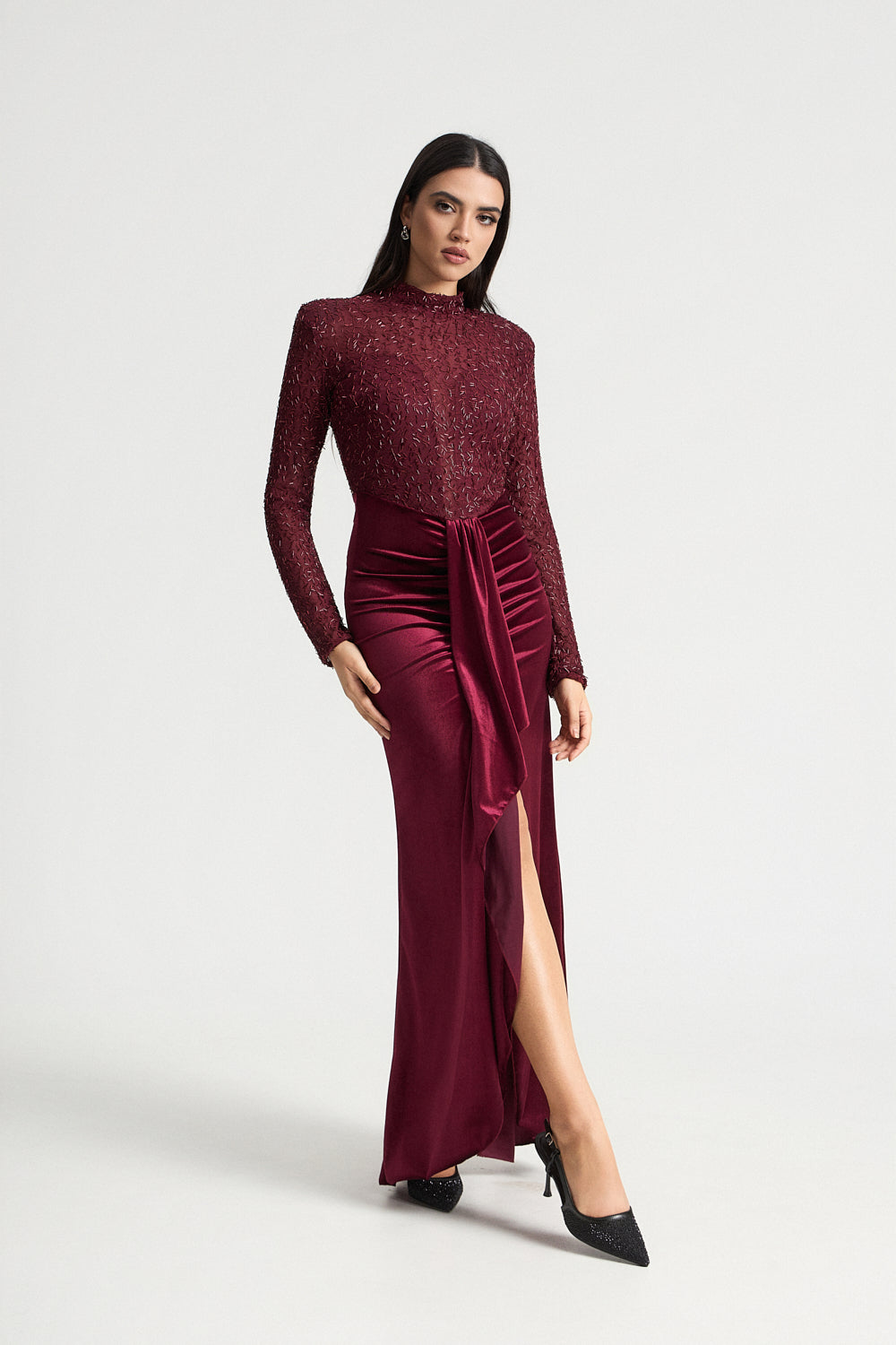 Μάξι φόρεμα velvet με λάμψη