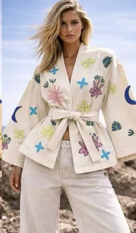 Τζάκετ με ζώνη και σχέδια moonchild