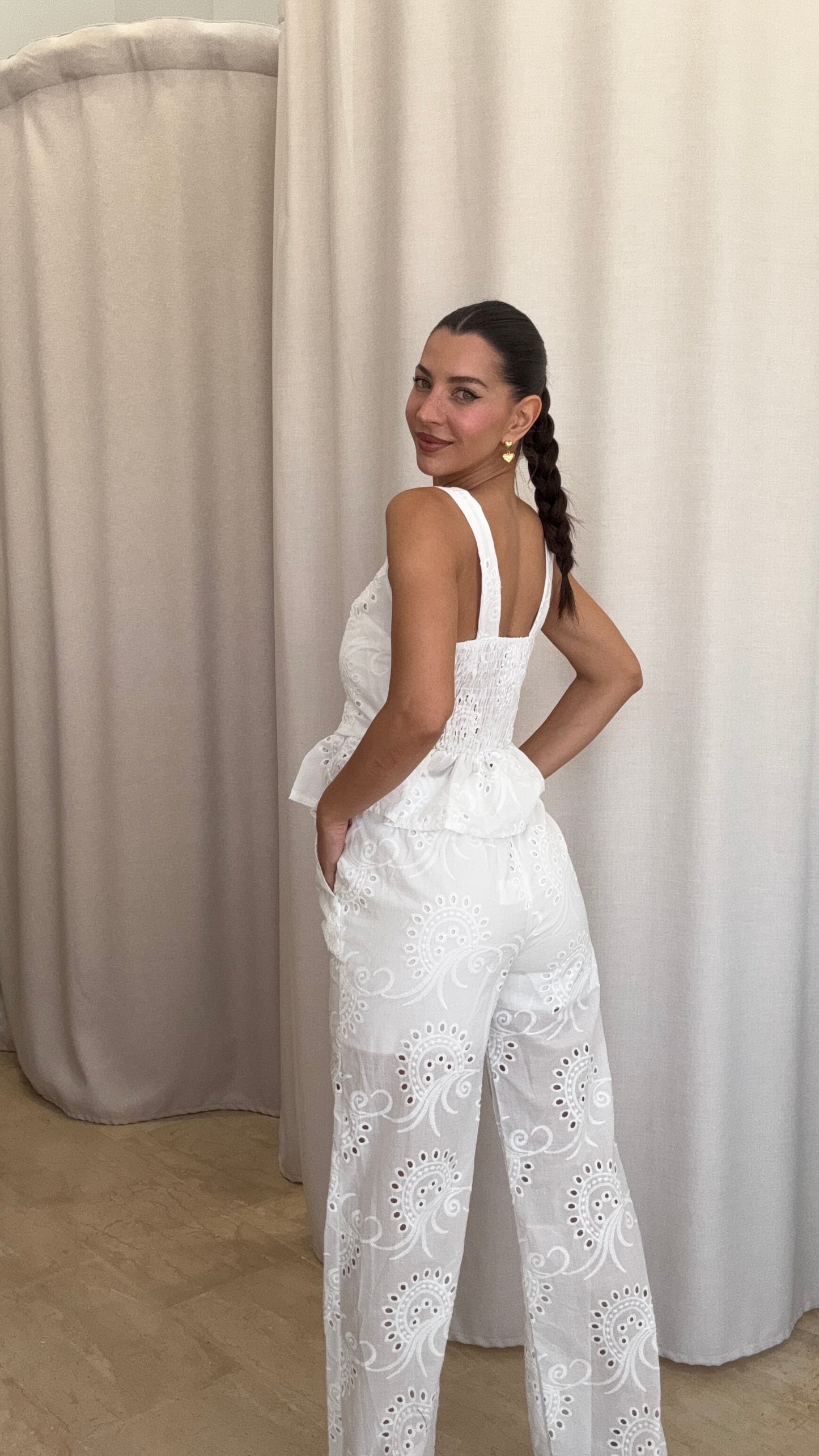Σετ Broderie με Top και Παντελόνι