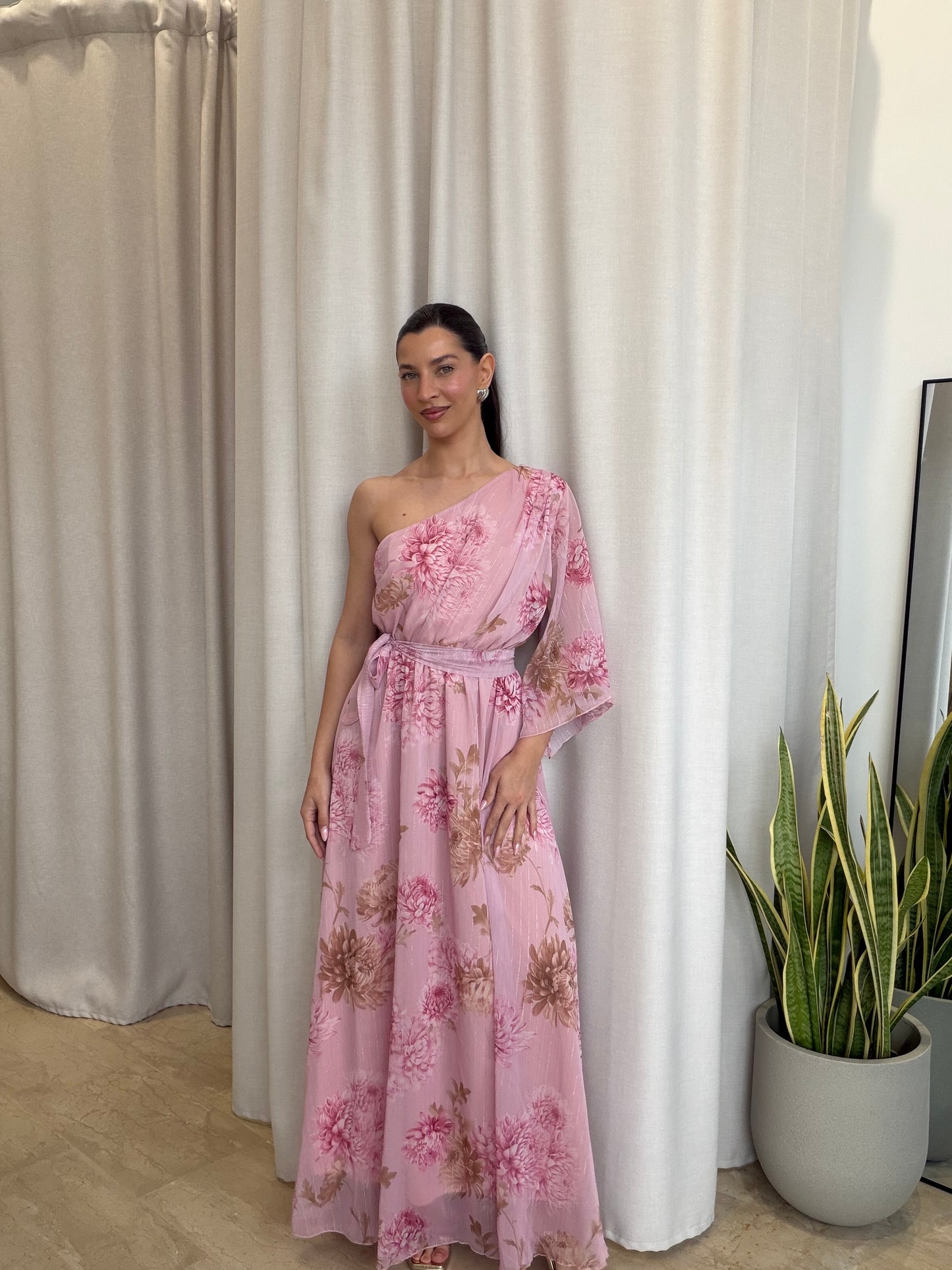 Maxi Φόρεμα Floral One Shoulder