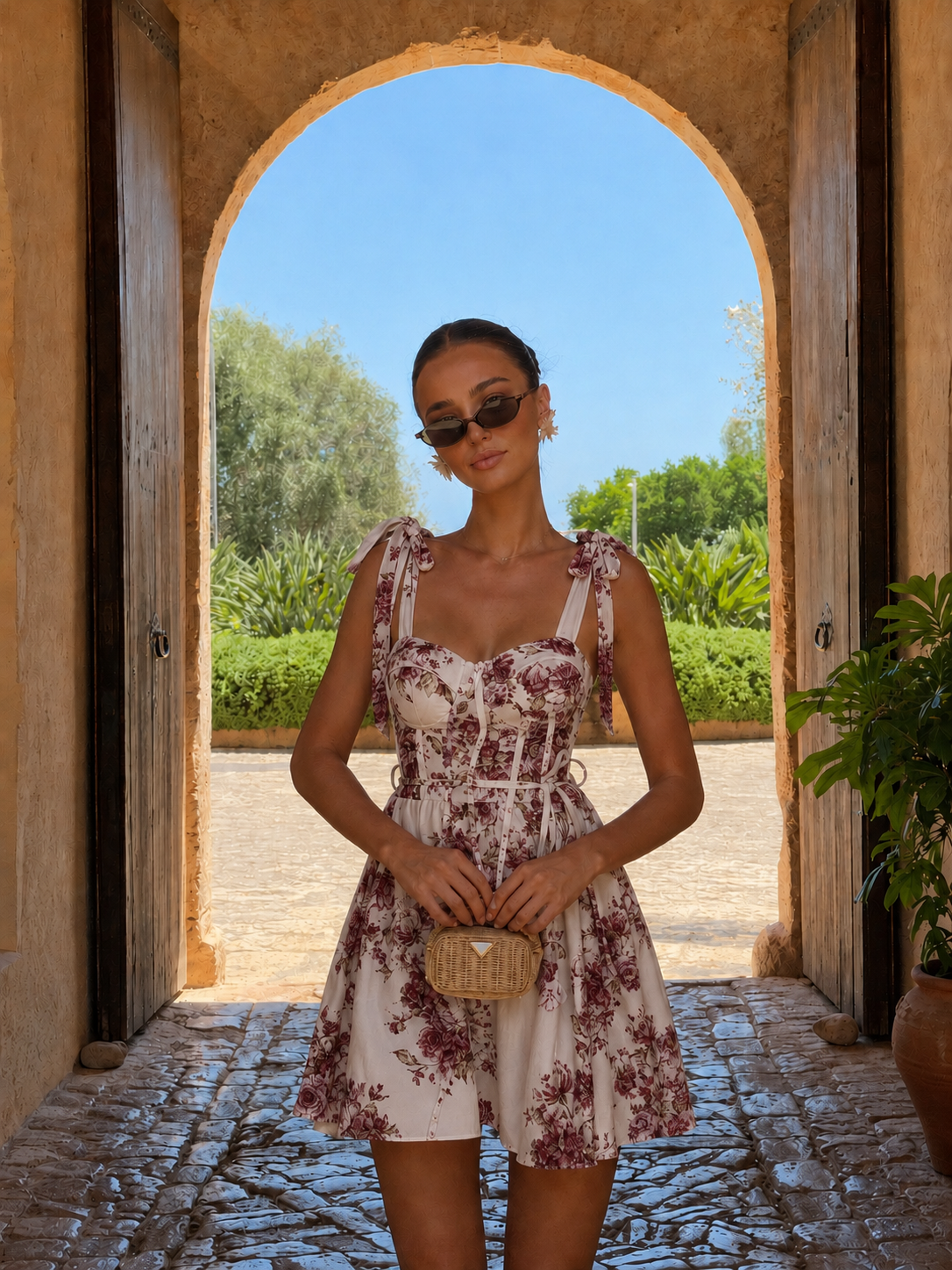 Floral Mini Φόρεμα με Corset Μπούστο