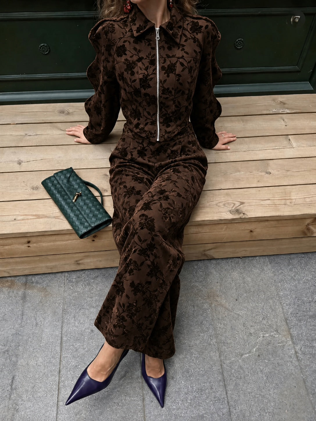 Velvet Σετ με Floral Ανάγλυφο Σχέδιο