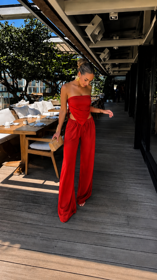 Σατέν Σετ με Strapless Τοπ & Παντελόνα