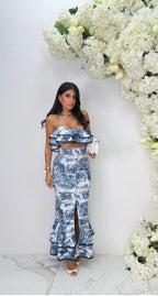 Floral Σετ με Crop Top & Midi Φούστα με Βολάν